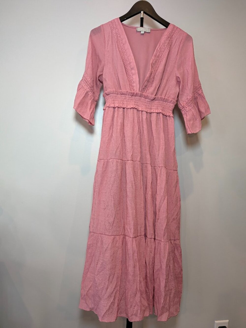 J Gee Women's Size S Petite Rose Tiered Boho Dress